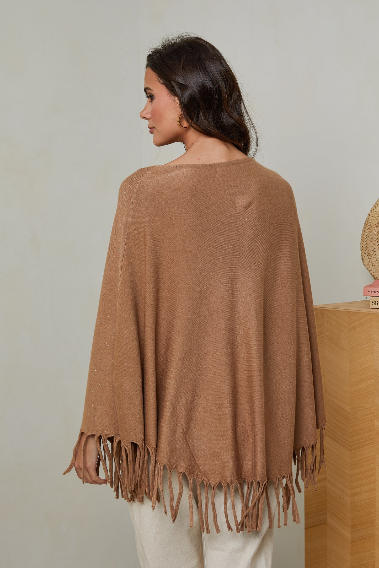 Poncho à brillant à détails franges