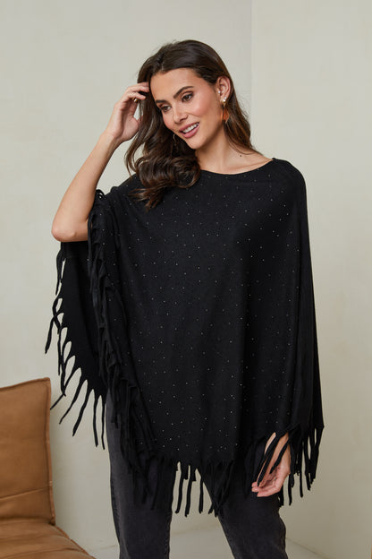 Poncho à brillant à détails franges