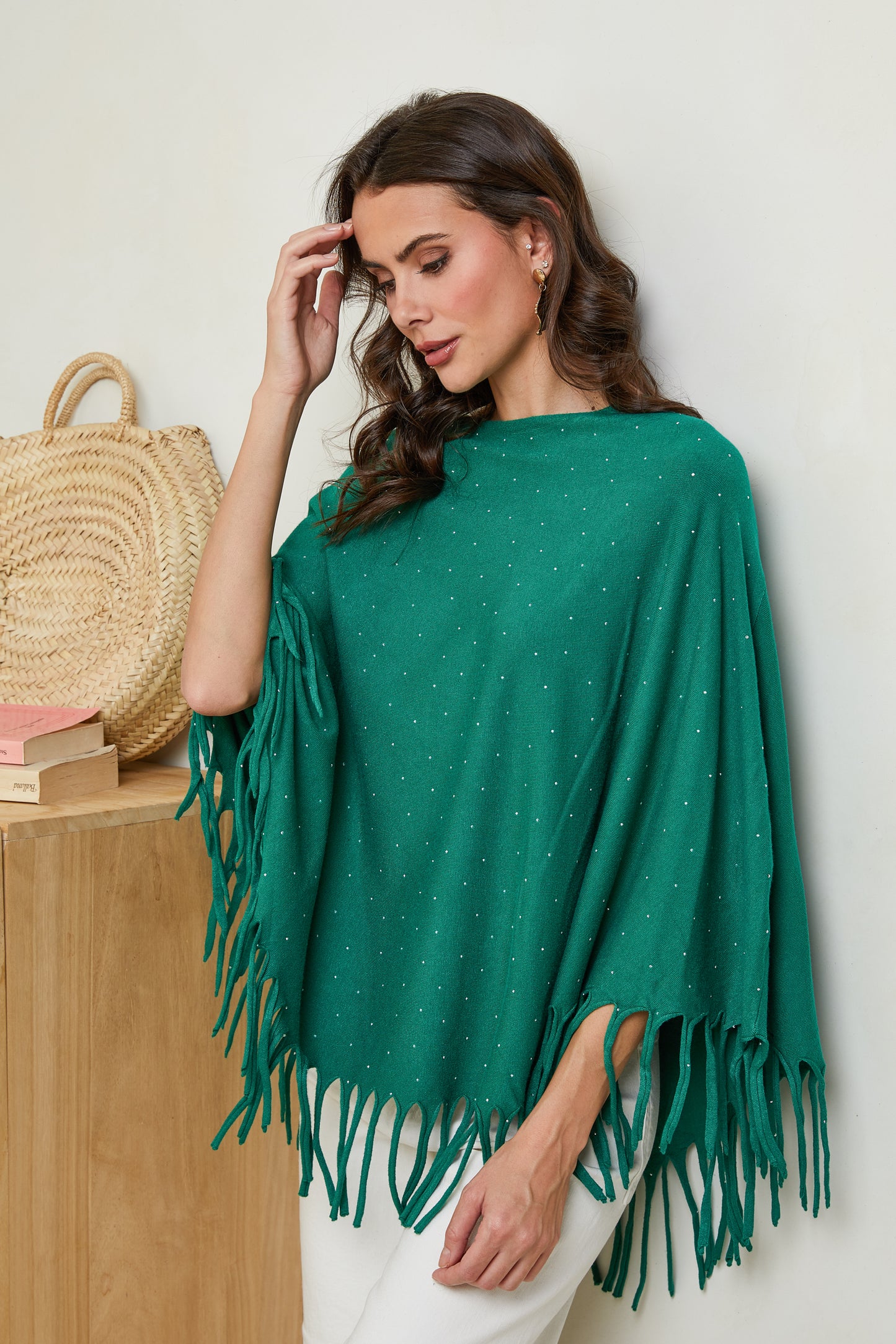 Poncho à brillant à détails franges