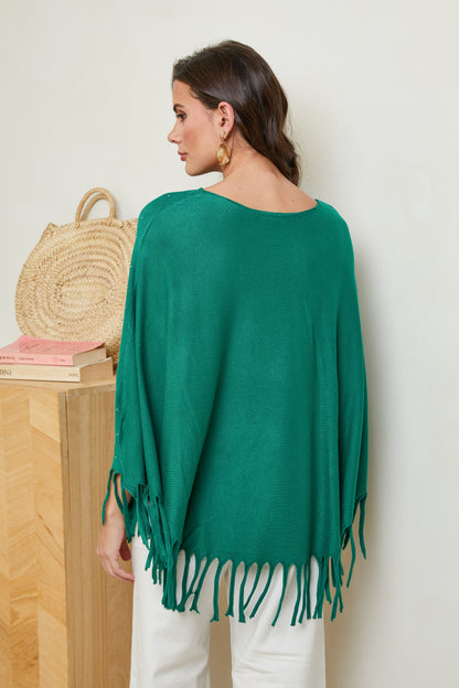 Poncho à brillant à détails franges