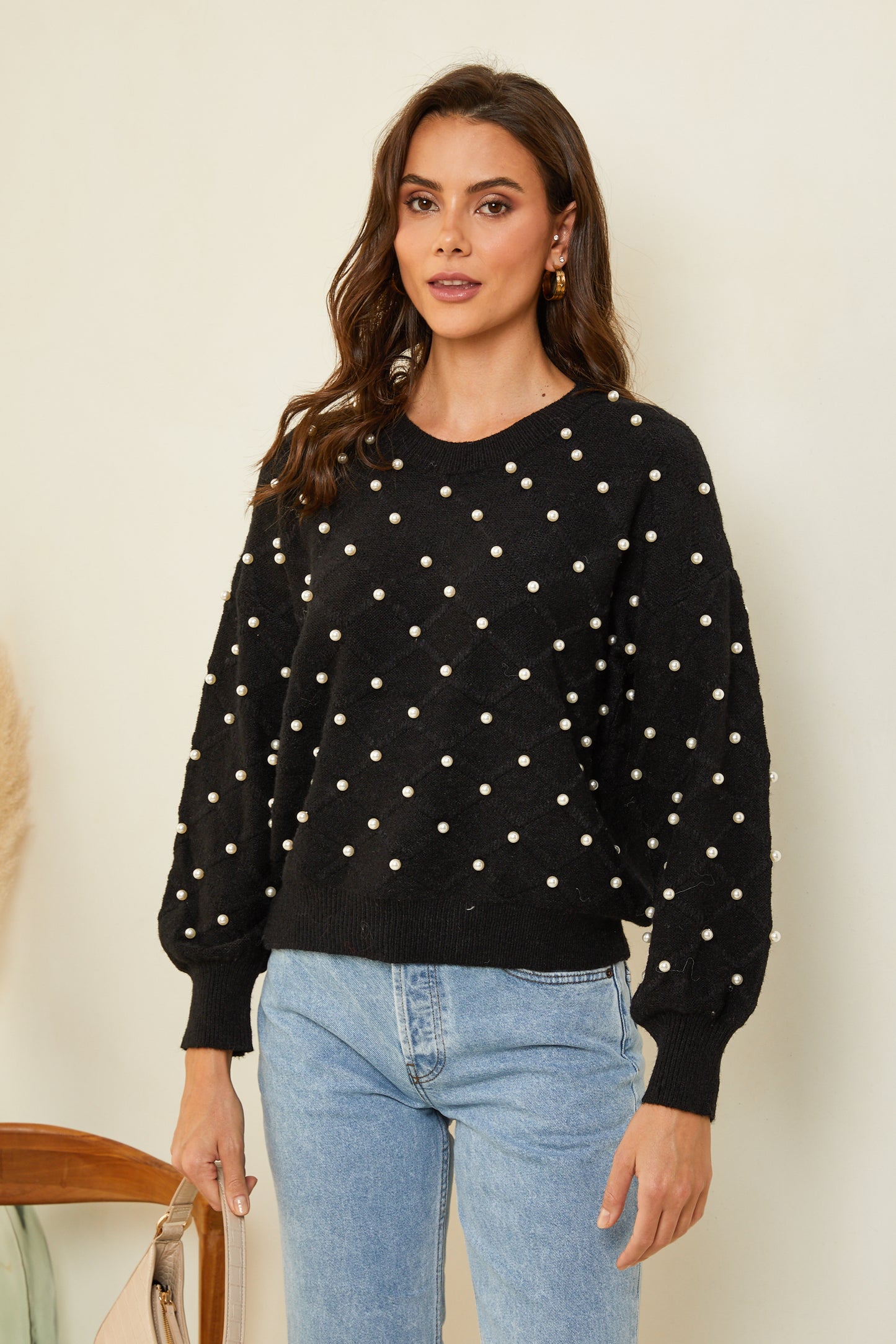 Pull surpiqué avec perles