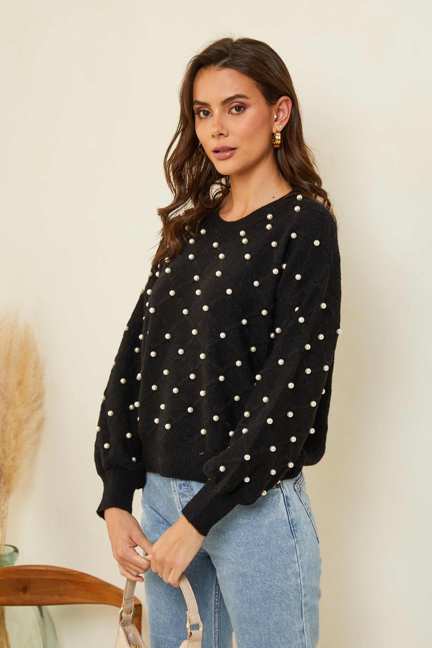 Pull surpiqué avec perles