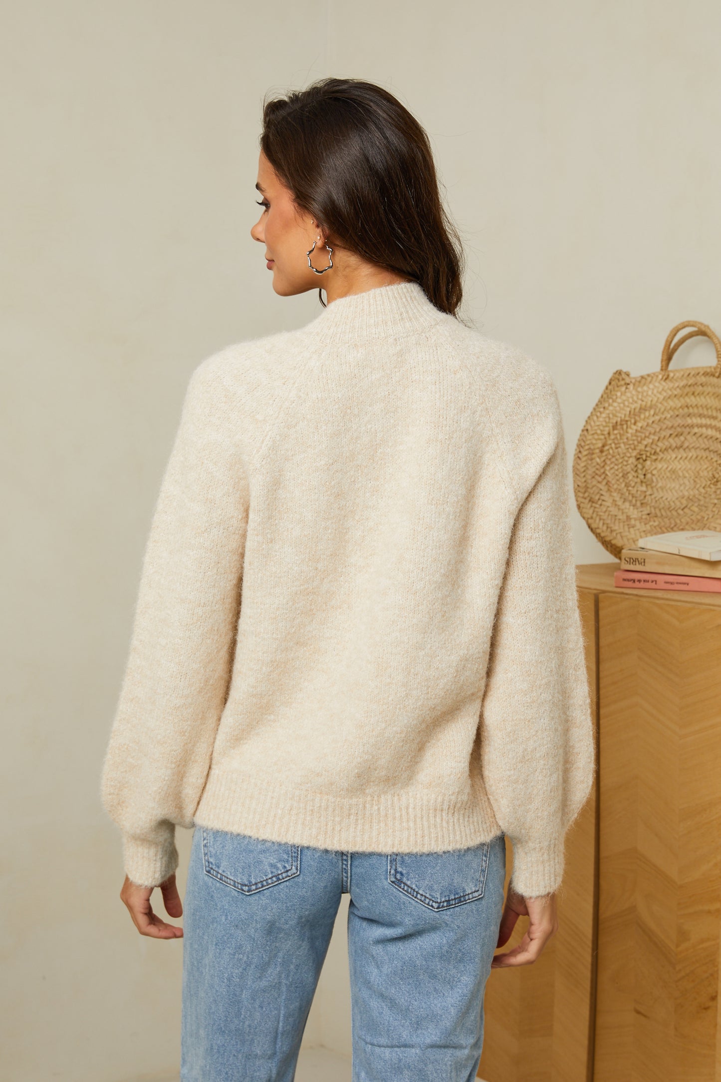 Pull oversize surpiqué avec col montant