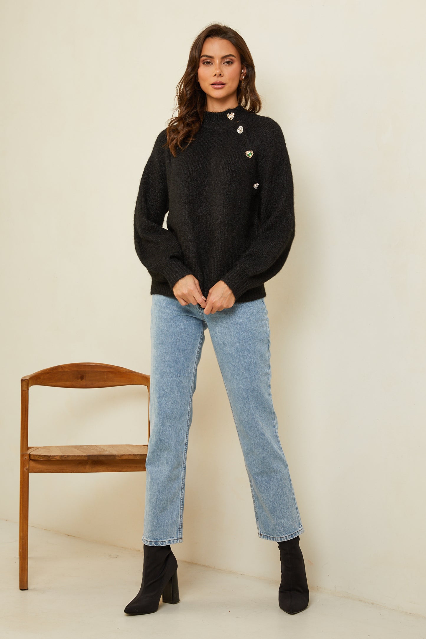 Pull oversize surpiqué avec col montant