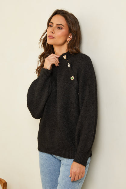 Pull oversize surpiqué avec col montant