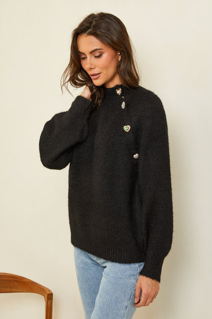 Pull oversize surpiqué avec col montant