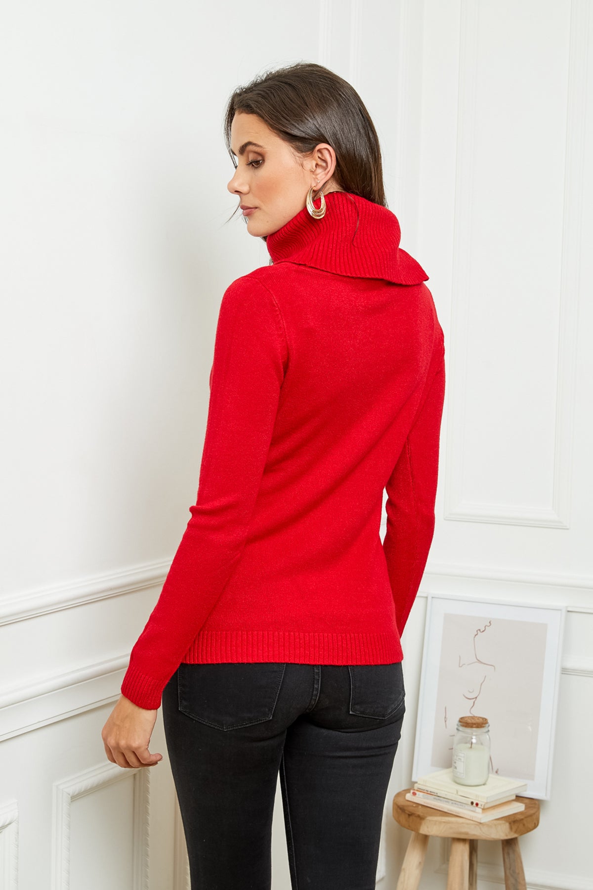 Pull col boule manches longues