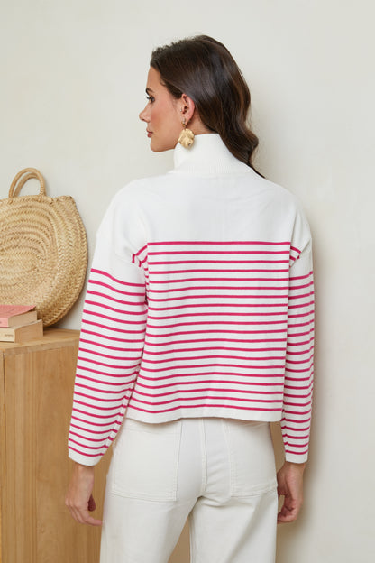 Pull marinière à col cheminé