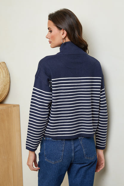 Pull marinière à col cheminé